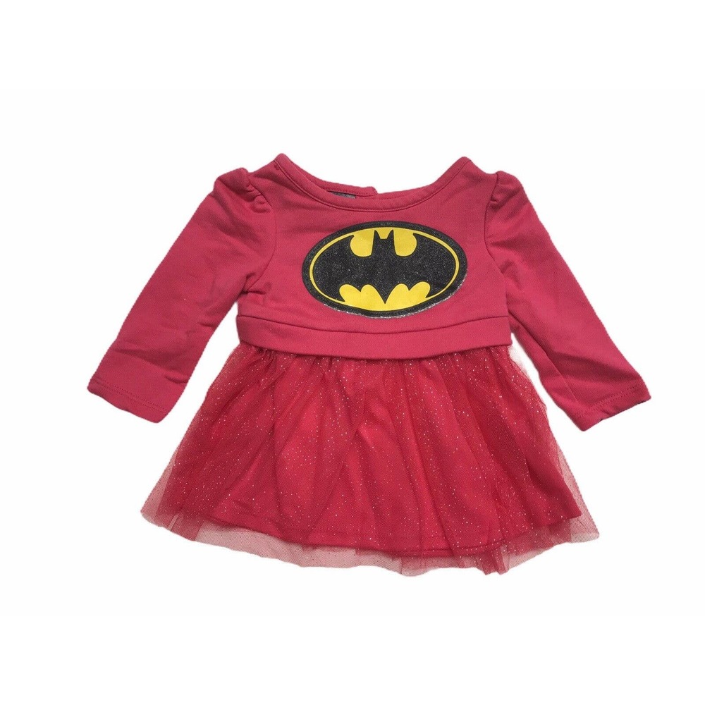 Batman Logo Graphic Long Sleeve Pink Tulle Tutu Dress Size 3-6 Months